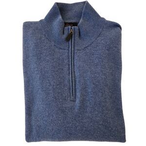 Henry Mens Cashmere Quarter Zip Long Sleeve Pullover Sweater Blue Size Large